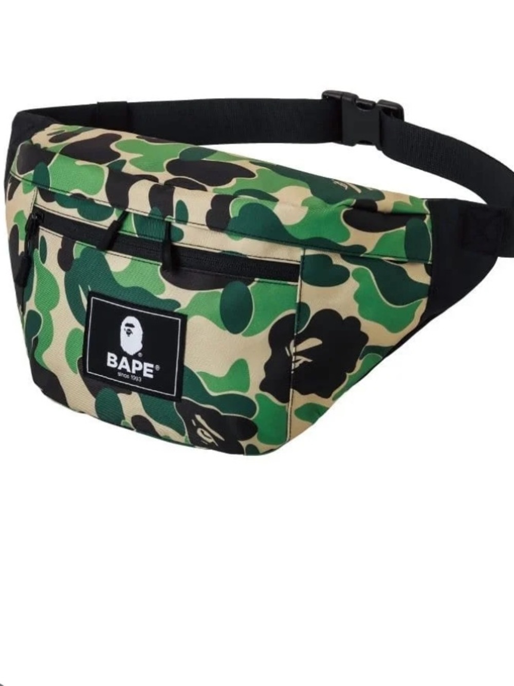 NWOT. BAPE Bathing Ape Green Camo Sling Bag Cross Body Fanny with Front Zip.